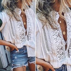 Plunging Lace Blouse